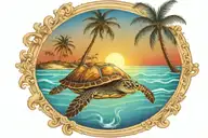 turtle sunset palm tree ocean scene tattoo design idea