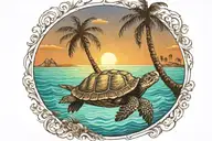 turtle sunset palm tree ocean scene tattoo design idea