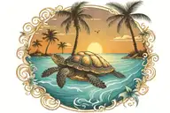 turtle sunset palm tree ocean scene tattoo design idea