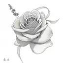 Cancer ribbon with 2 chrysanthemums, a rose and a larkspur flower around it  tattoo design idea