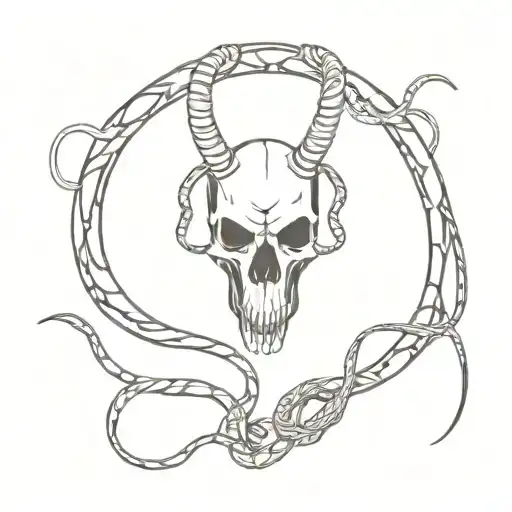 reindeers horn skull and snake coiled tattoo design idea