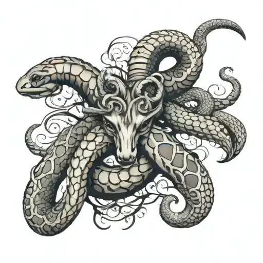 reindeers horns and snake coiled tattoo design idea