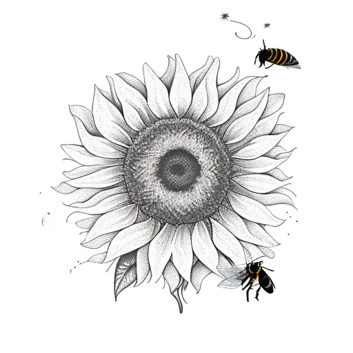 sunflower with a bee and hummingbird tattoo design idea