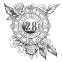 A tattoo design featuring a series of significant dates in Roman numerals: 27 12 1985 - 20 01 1959 - 12 09 1960 - 15 04 2013 - 26 08 2014 - 17 08 2021 tattoo design idea