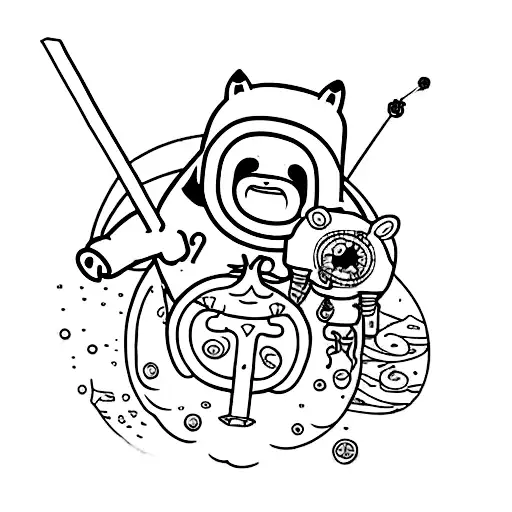 A traditional tattoo showcasing Adventure Time characters in a classic cartoon style tattoo design idea