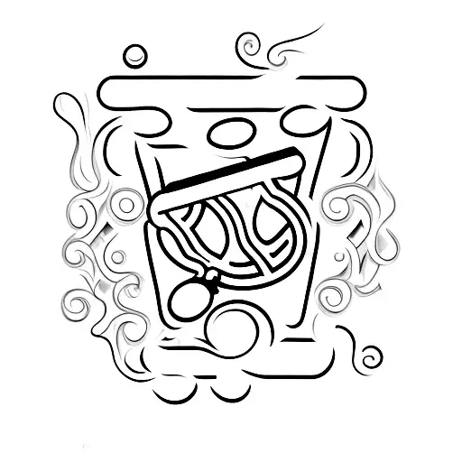 A swimming pool shaped like a whiskey glass with cigar smoke forming money symbols tattoo design idea