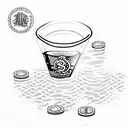 A swimming pool shaped like a whiskey glass with cigar smoke forming money symbols tattoo design idea
