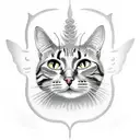 A cat in monk attire meditating but getting distracted by a flying butterfly  tattoo design idea