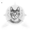 A cat in monk attire meditating but getting distracted by a flying butterfly  tattoo design idea