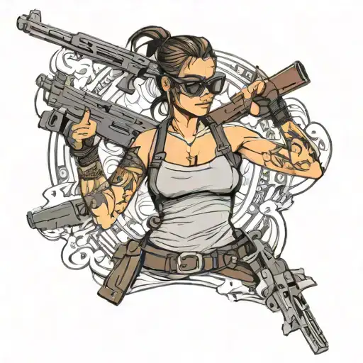 lara croft guns and sunglasses  tattoo design idea