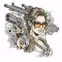 lara croft guns and sunglasses  tattoo design idea