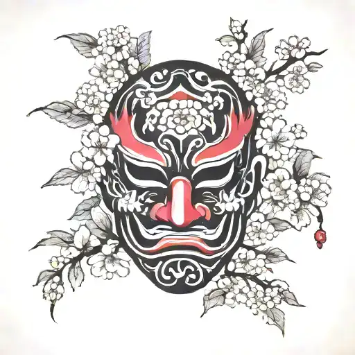 samuri mask cherry blossom tree tattoo design idea