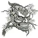 samuri mask cherry blossom tree tattoo design idea
