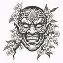 samuri mask cherry blossom tree tattoo design idea