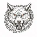 angry wolf head , wrapped in chains breaking and bursting tattoo design idea