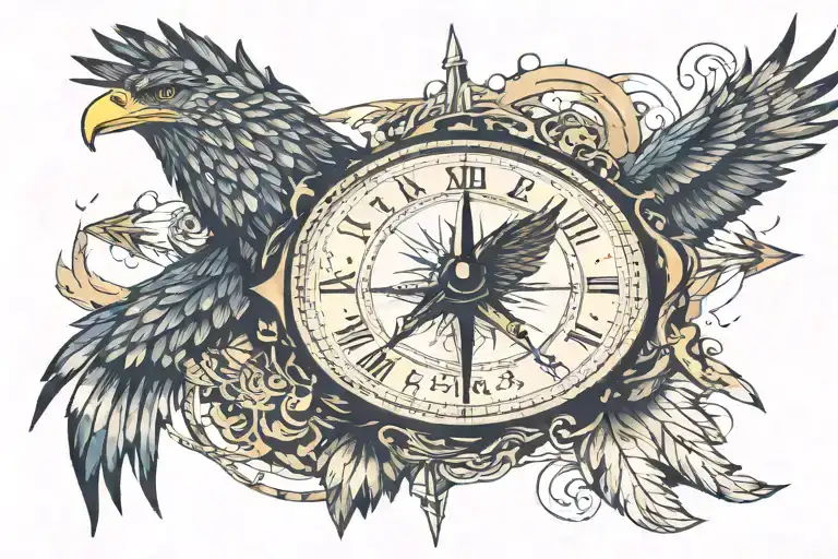 american eagle mountain background compass surrounded tattoo design idea