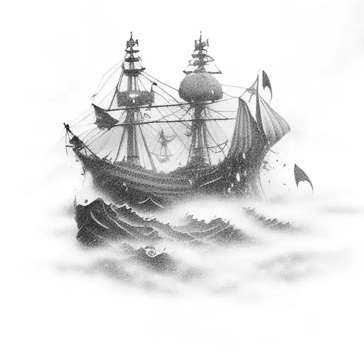scary storm breaking ship tattoo design idea