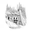 A detailed old mine entrance in a mountain tattoo design idea