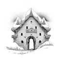 A detailed old mine entrance in a mountain tattoo design idea