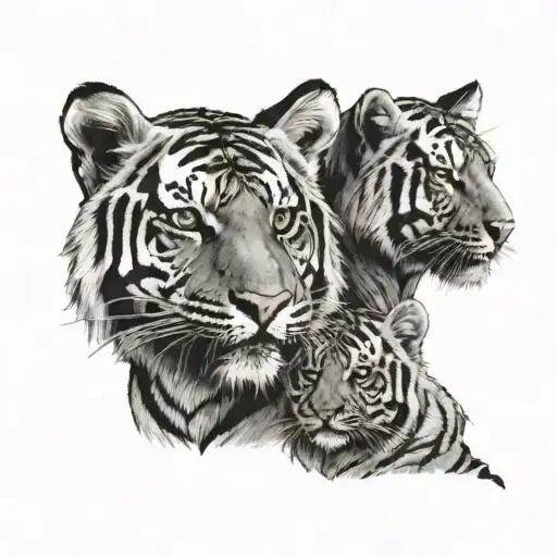 A tiger and a tiger cub looking in profile tattoo design idea