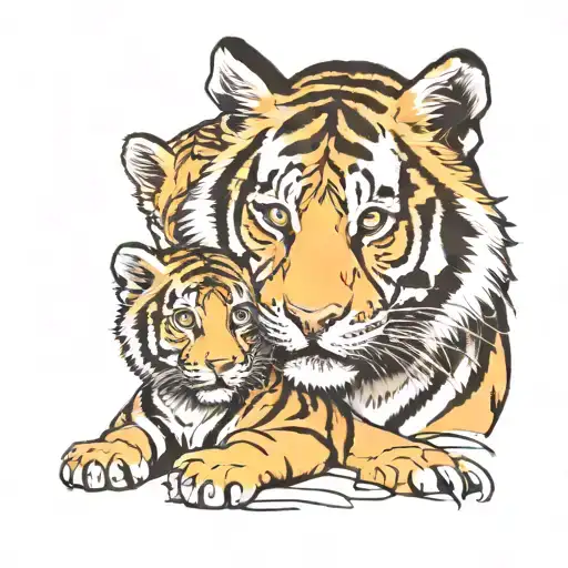 A tiger and a tiger cub looking in profile tattoo design idea