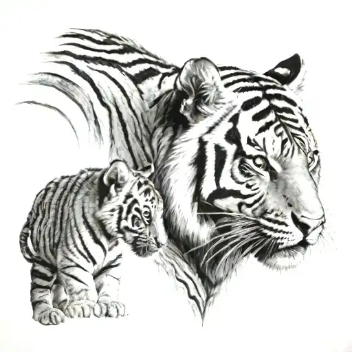 tiger and tiger cub in profile tattoo design idea