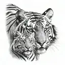 tiger and tiger cub looking in profile tattoo design idea