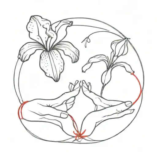 pinky swear, red string and iris flower   tattoo design idea
