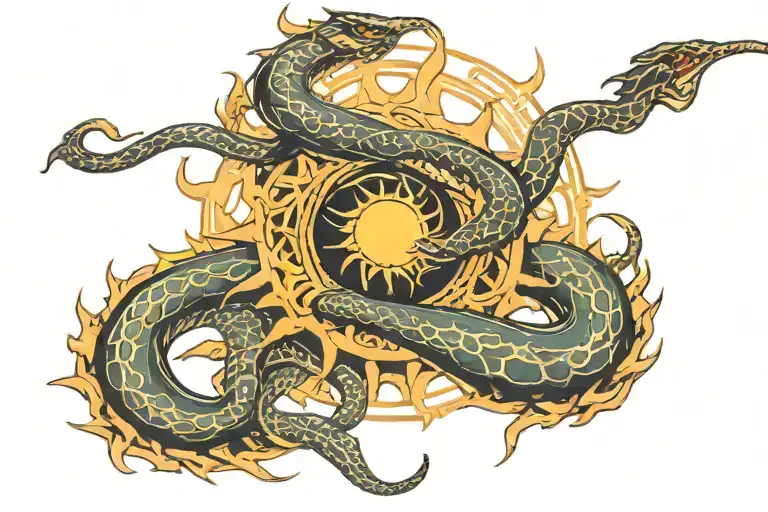 A sun with a snake shedding its skin, symbolizing transformation and rebirth tattoo design idea