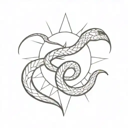 A sun with a snake shedding its skin, symbolizing transformation and rebirth tattoo design idea