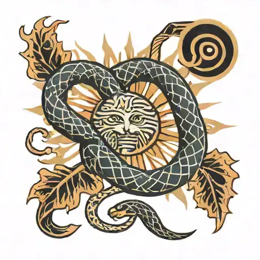 A sun with a snake shedding its skin, symbolizing transformation and rebirth tattoo design idea