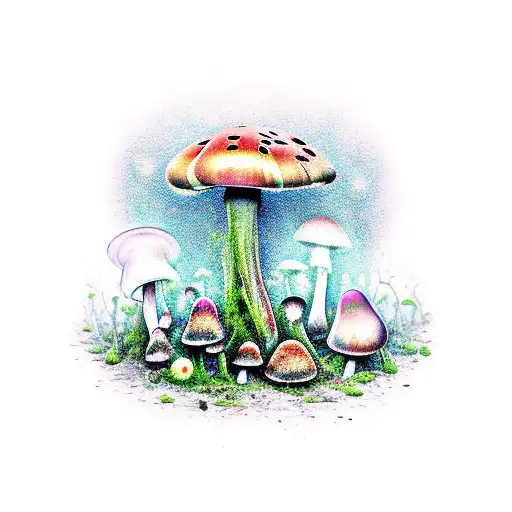 creepy undergrowth with magic mushrooms  tattoo design idea