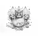 magic mushrooms around cat  tattoo design idea