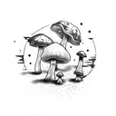 magic mushrooms around cat  tattoo design idea