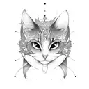 magic mushrooms around cat  tattoo design idea