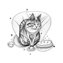 magic mushrooms around cat  tattoo design idea