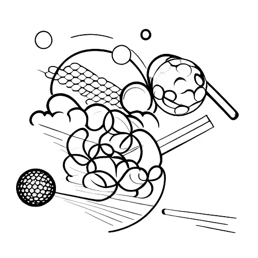A minimalist tattoo of a golf club swinging in mid-air with a golf ball flying off in the distance tattoo design idea