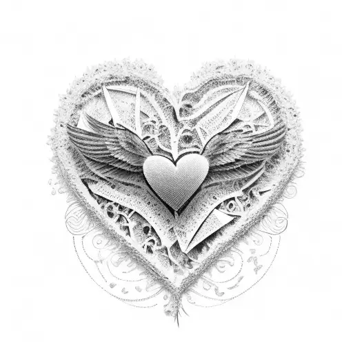 A delicate and intricate design of a broken heart being mended by a flock of birds, symbolizing the healing process after losing a loved one tattoo design idea
