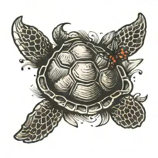 Sea Turtle With Butterfly on its back  tattoo design idea