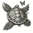 Sea Turtle With Butterfly on its back  tattoo design idea