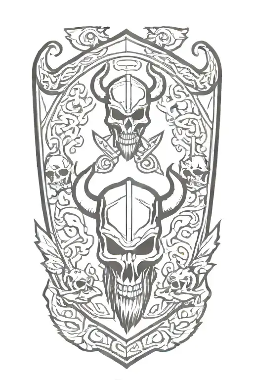 viking shield, skulls tattoo design idea