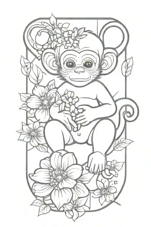 baby monkey, ps5 controller, rhombus shape outline, daisy flowers tattoo design idea