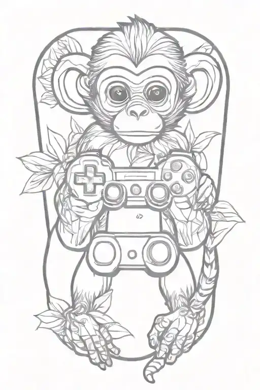 rhombus shape outline, baby monkey, ps5 controller tattoo design idea