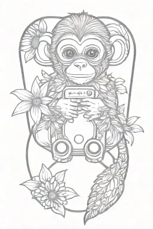 rhombus shape outline, baby monkey, ps5 controller, daisy flower tattoo design idea