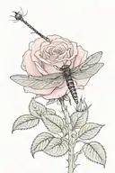 simple pink rose with dragonfly perched atop tattoo design idea