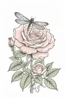 simple pink rose with dragonfly perched atop tattoo design idea