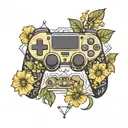 baby monking, ps 5 game controller, diamond outline, daisy flowers  tattoo design idea