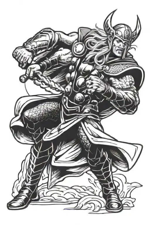 thor fighting   tattoo design idea