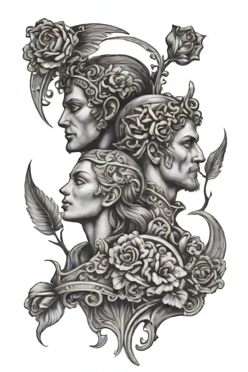 Janiform faces, of Fortuna facing right and Janus facing left tattoo design idea