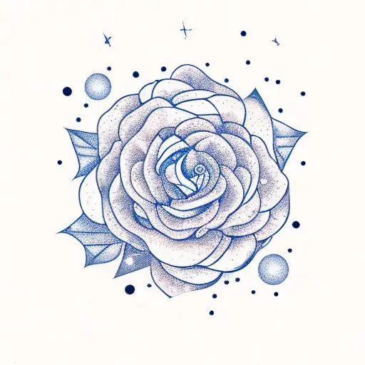 Navy blue Gemini constellation surrounded by roses tattoo design idea
